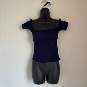 Almost Famous Navy Ruffled Off-Shoulder Top Size M